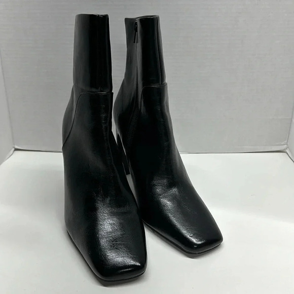 Asos Boots High Heel Ankle Booties Square Toe Side Zip Up Leather Black Size 9 - Picture 2 of 11